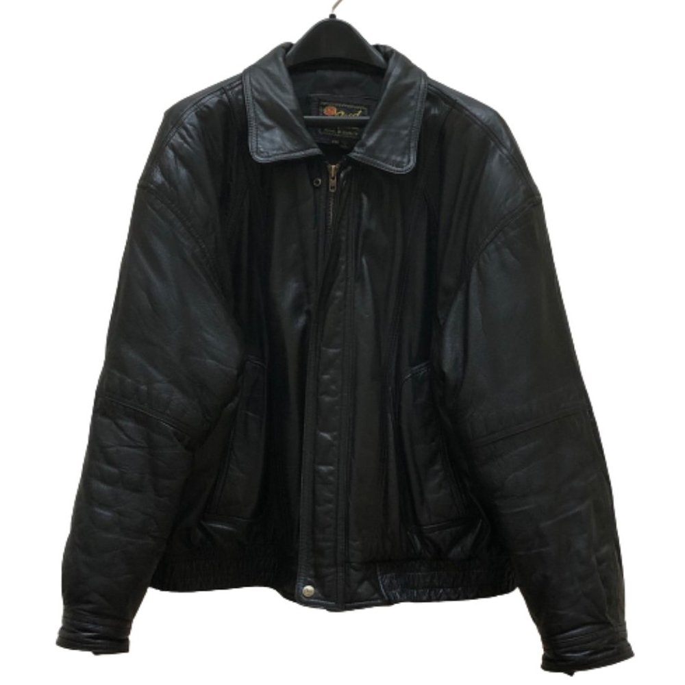 REED Sportswear Genuine Leather Men's Classic Bomber Jacket Black 48R